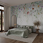 Papier peint Aquarelle de fleurs et de feuilles