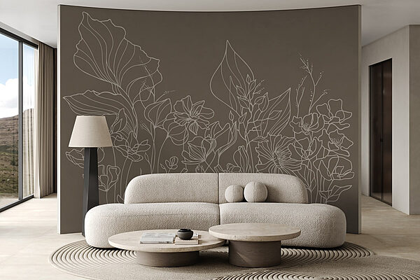 Dessin au trait de fleurs Papier peint Dessin au trait de fleurs