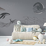 Papier peint Dessin de baleine sur fond gris
