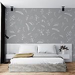 Papier peint Fond gris avec des fleurs et des feuilles blanches