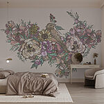 Papier peint Oiseau assis sur un bouquet de fleurs