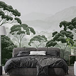 Papier peint Forêt avec arbres et montagnes en arrière-plan