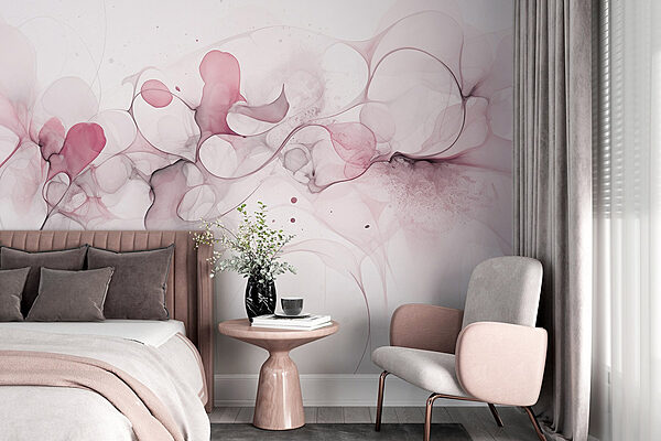 Doux tourbillons de rose et de gris Papier peint Doux tourbillons de rose et de gris