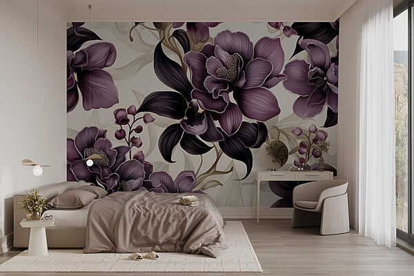 Élégante composition florale violette exposée Papier peint Élégante composition florale violette exposée