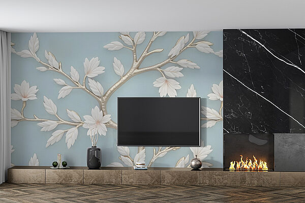 Arbre avec des feuilles et des fleurs blanches Papier peint Arbre avec des feuilles et des fleurs blanches
