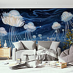 Papier peint Groupe de méduses sous le ciel nocturne