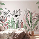 Papier peint Ligne de fleurs et de feuilles