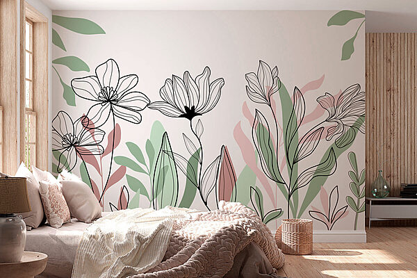 Ligne de fleurs et de feuilles Papier peint Ligne de fleurs et de feuilles