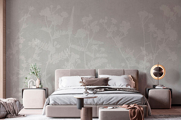 Motif floral blanc sur fond gris Papier peint Motif floral blanc sur fond gris