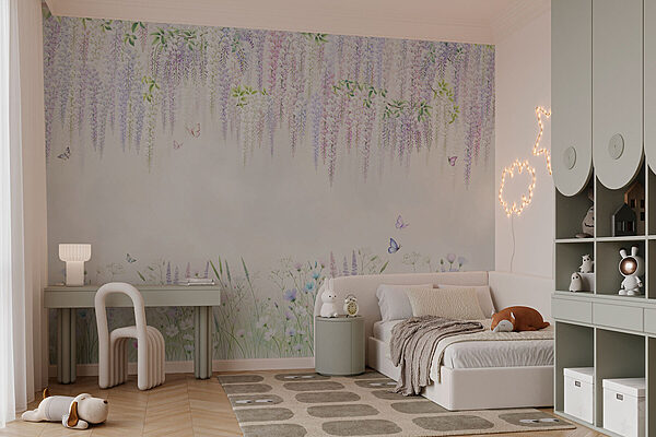 Peinture de fleurs et de papillons Papier peint Peinture de fleurs et de papillons