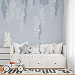 Papier peint Feuilles et papillons blancs et bleus