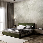 Papier peint Motif floral blanc et gris
