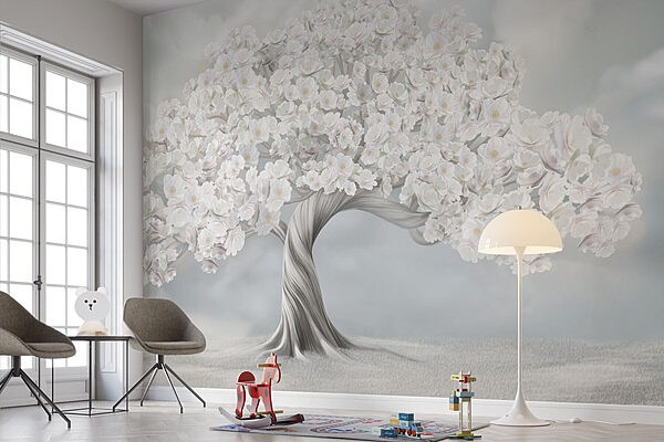 Arbre à fleurs blanches Papier peint Arbre à fleurs blanches
