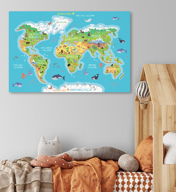 Carte du monde avec animaux Tableaux Carte du monde avec animaux