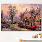 Tableaux Peinture d'une maison avec des fleurs et un chemin