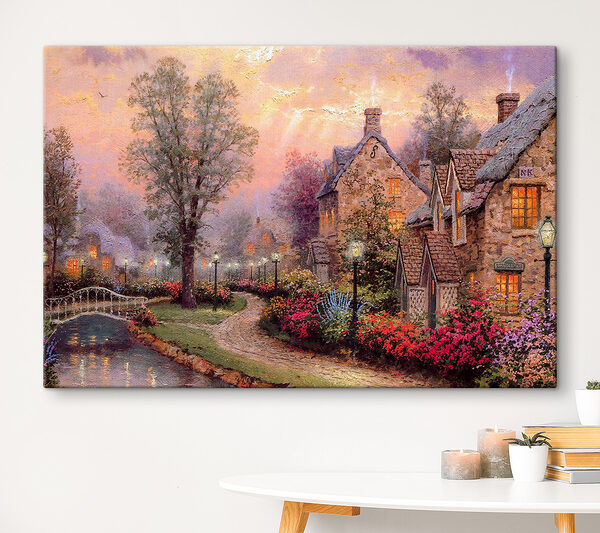 Peinture d'une maison avec des fleurs et un chemin Tableaux Peinture d'une maison avec des fleurs et un chemin