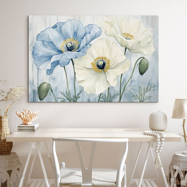 Peinture de fleurs sur fond bleu Tableaux Peinture de fleurs sur fond bleu