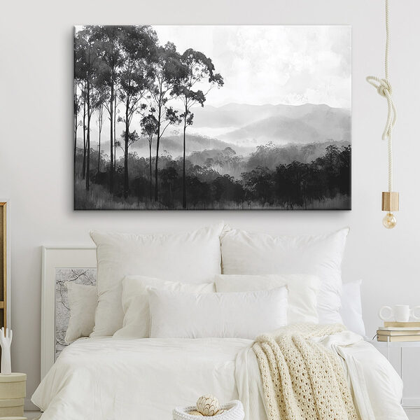 Forêt avec arbres et montagnes en arrière-plan Tableaux Forêt avec arbres et montagnes en arrière-plan