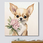 Tableaux Peinture d'un chien tenant une fleur