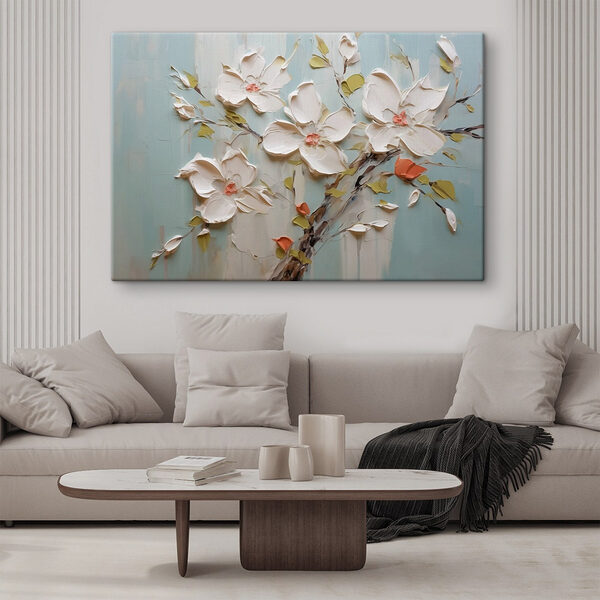 Peinture de fleurs sur fond bleu Tableaux Peinture de fleurs sur fond bleu