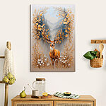 Tableaux Peinture d'un cerf avec des fleurs et des montagnes