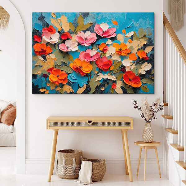 Peinture de fleurs sur une surface bleue Tableaux Peinture de fleurs sur une surface bleue