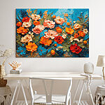 Tableaux Peinture de fleurs sur une surface bleue