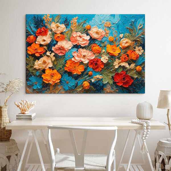 Peinture de fleurs sur une surface bleue Tableaux Peinture de fleurs sur une surface bleue