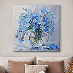 Tableaux Peinture de fleurs bleues dans un vase en verre