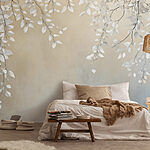 Papier peint Feuilles blanches sur une branche