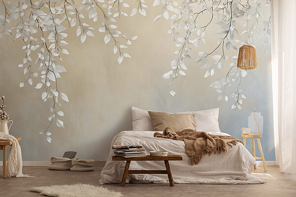 Feuilles blanches sur une branche Papier peint Feuilles blanches sur une branche