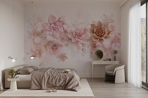 Groupe de fleurs sur fond blanc Papier peint Groupe de fleurs sur fond blanc