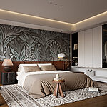 Papier peint Motif de feuilles et de baies