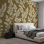 Papier peint Motif de feuilles blanches sur fond brun