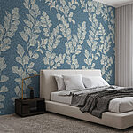 Papier peint Motif de feuilles blanches sur fond bleu