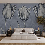 Papier peint Ligne de fleurs sur fond bleu