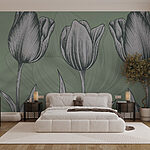 Papier peint Ligne de fleurs sur fond vert