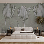 Papier peint Ligne de fleurs sur fond vert