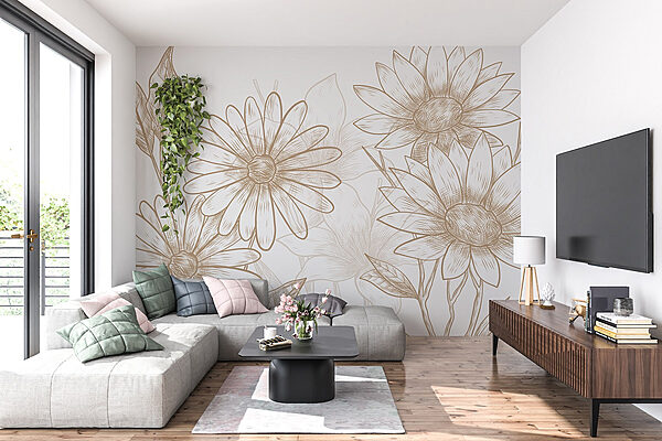 Dessin de fleurs sur fond blanc Papier peint Dessin de fleurs sur fond blanc