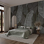 Papier peint Motif de feuilles blanches et grises