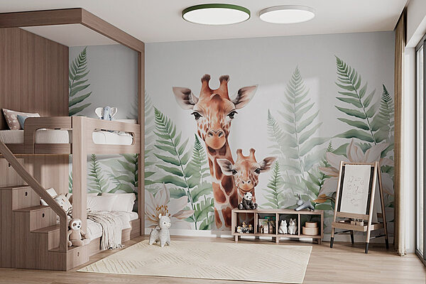 Girafes et fleurs Papier peint Girafes et fleurs