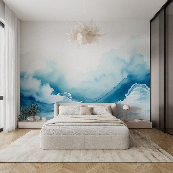 Aquarelle d'une montagne avec des nuages Papier peint Aquarelle d'une montagne avec des nuages