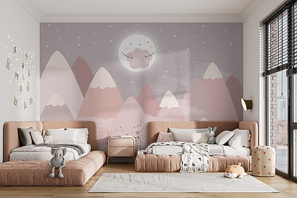 Paysage de montagnes et de lune Papier peint Paysage de montagnes et de lune