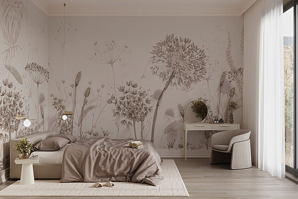 Dessin de fleurs et de plantes Papier peint Dessin de fleurs et de plantes