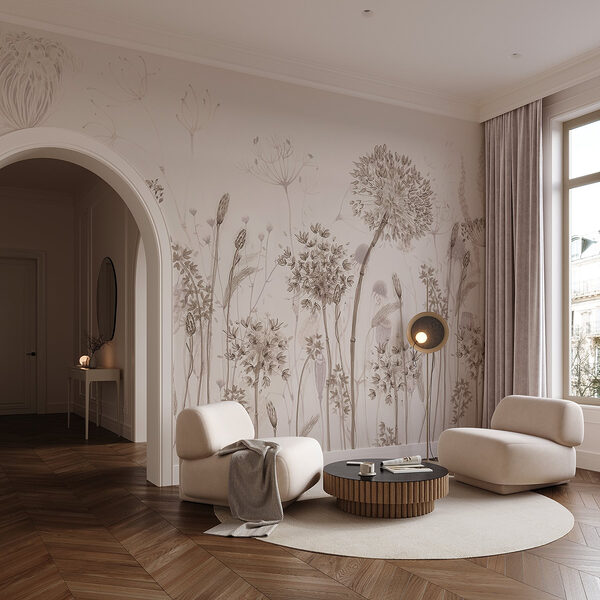 Dessin de fleurs et de plantes Papier peint Dessin de fleurs et de plantes