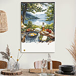 Tableaux Table avec de la nourriture au bord d'un lac