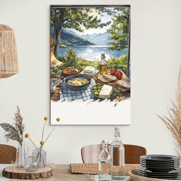 Table avec de la nourriture au bord d'un lac Tableaux Table avec de la nourriture au bord d'un lac