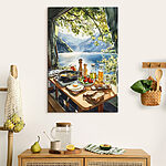 Tableaux Table avec nourriture et boissons au bord d'un lac