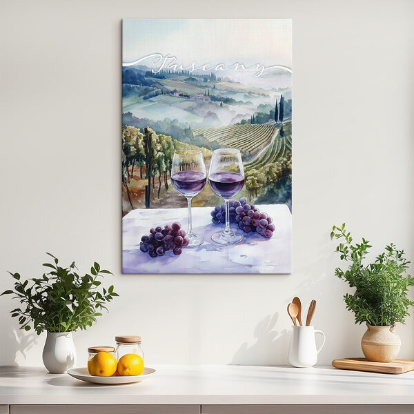 Aquarelle de verres à vin et de raisins sur une table Tableaux Aquarelle de verres à vin et de raisins sur une table