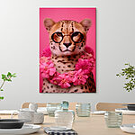 Tableaux Léopard portant des lunettes et un collier de fleurs
